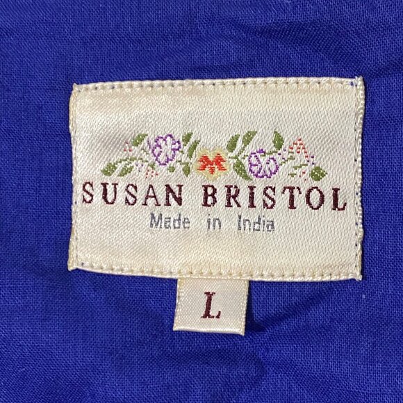 Vintage Susan Bristol Beaded Embroidered Vest L Blue Bloomcore Hippie Flowers - Picture 3 of 5